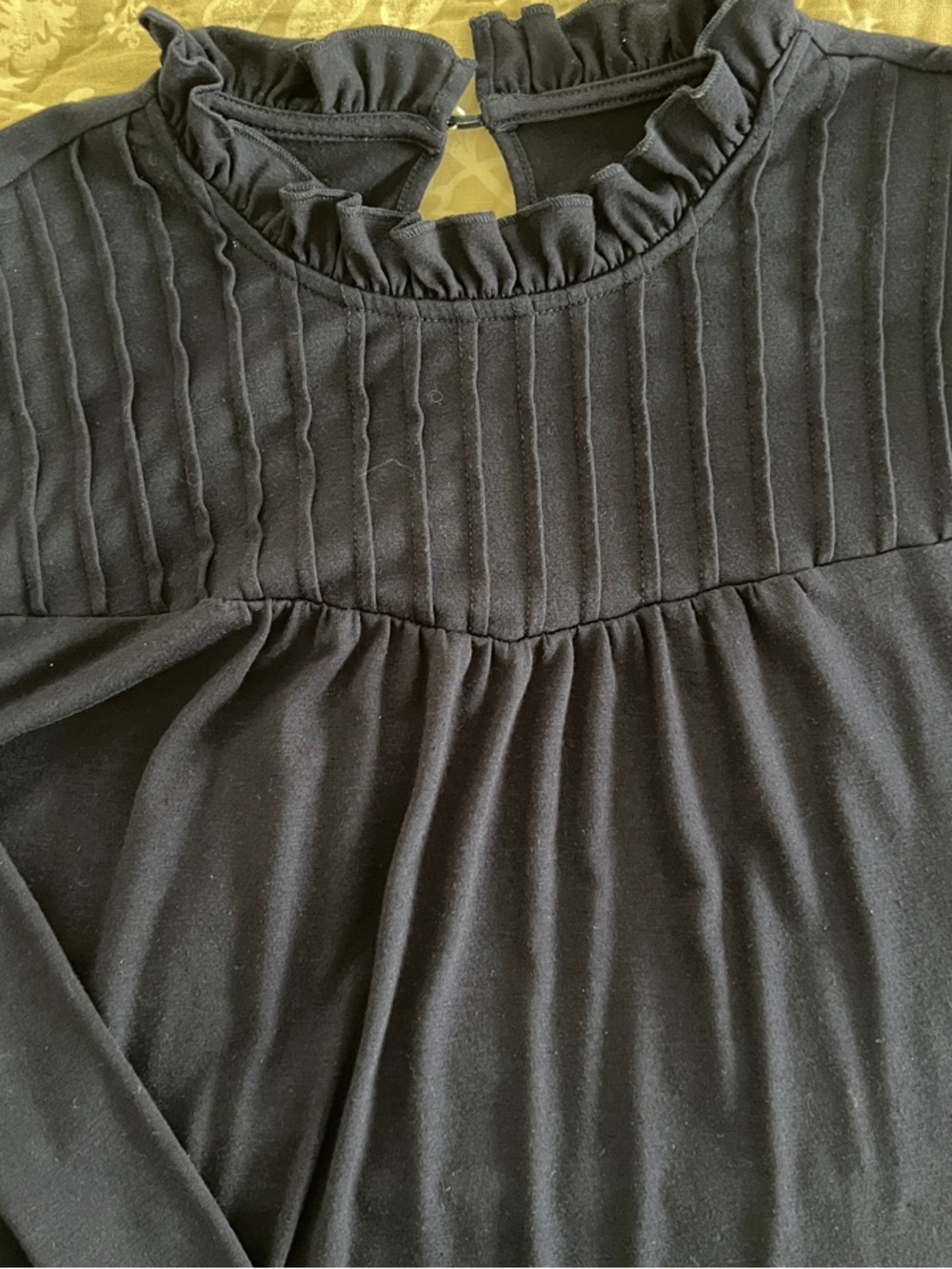 Women's Navy Ruffled Yoke Blouse